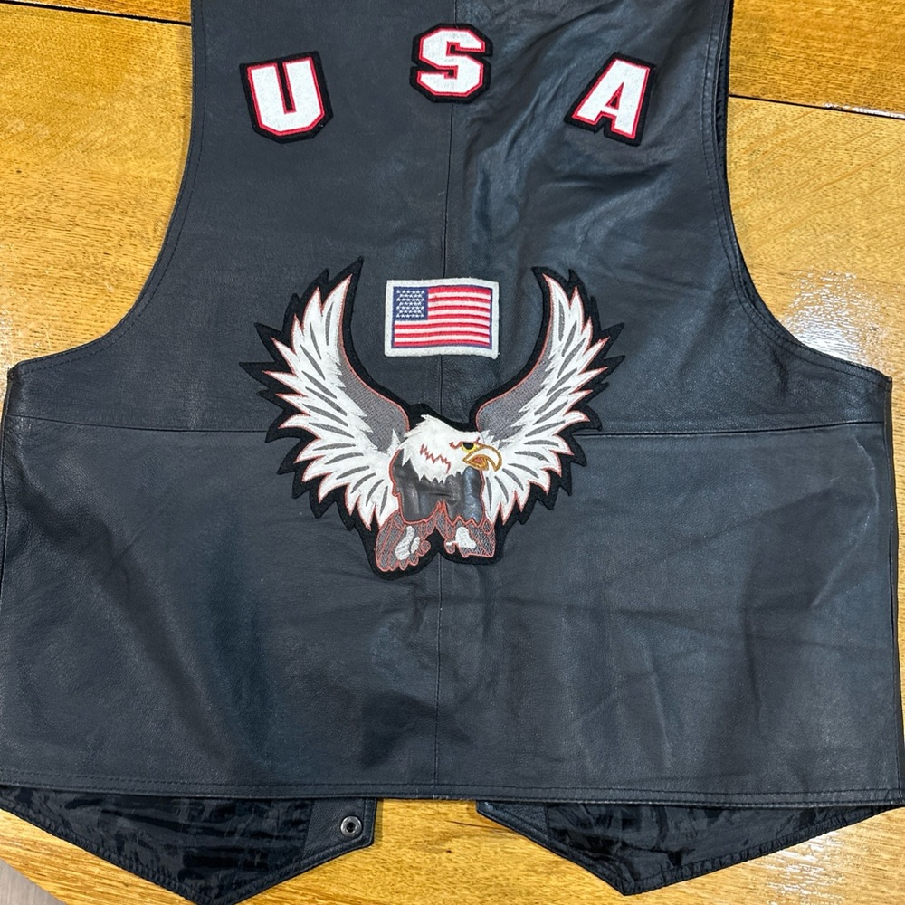 USA Black Leather Vest with Eagle Patch